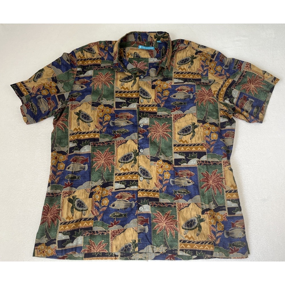 Tori Richard Honolulu 2XL Hawaiian Button Up Shirt Tropical Fish Turtle Palm